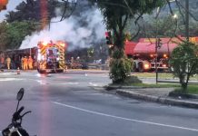 Caos no trânsito em Volta Redonda: Carreta tomba e pega fogo na BR-393, na Vila Santa Cecília