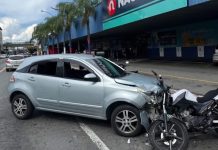 Colisão entre carro e moto deixa duas pessoas feridas em Volta Redonda