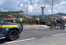 Caminhão derruba passarela e motorista de carro morre esmagado na BR-116
